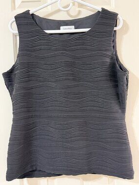 Sz L Calvin Klein Black Wave Knit Blouse